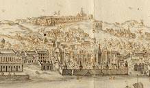 Paço de Madeira auf den Hügeln Ajudas, Panoramaansicht Lissabons aus dem Jahr 1763, (Biblioteca Nacional de Portugal)