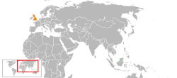 Map indicating locations of Brunei and United Kingdom
