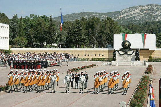 Each year, the Foreign Legion commemorates and celebrates Camarón in its headquarters in Aubagne and Bastille Day military parade in Paris; featuring the Pionniers leading and opening the way and marching to the sound of the Music. Veterans follow behind with Captaine Danjou's hand.