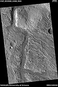 Channel, as seen by HiRISE under HiWish program. The right angles of this channel may be due to tectonic forces that made Ares of weakness.