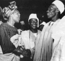 Image of Ransome-Kuti shaking hands with Abubakar Tafawa Balewa, the first Prime Minister of Nigeria