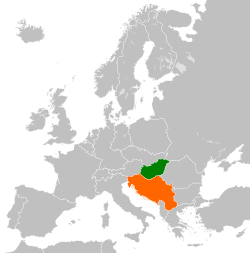 Map indicating locations of Hungary and Yugoslavia