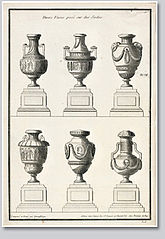 Various vases on pedestals