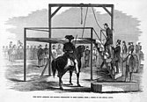 Brown ascending the scaffold preparatory to being hanged. From Frank Leslie's Illustrated Newspaper, December 17, 1859