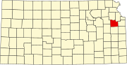 Map of Kansas highlighting Douglas County