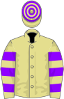 Primrose, violet hooped sleeves and cap