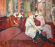 In Salon of Rue des Moulins, (La Fleur blanche), by Henri de Toulouse-Lautrec, 1894