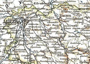 Lage der Amtshauptmannschaft Grimma 1905