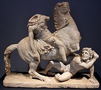 Amazon attacking a Barbarian, sculptural group found in the Anzio Villa, Antonian era – c. 138-192 AD, Roman copy of Greek original. Palazzo Massimo Alle Terme.