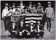 Group of Choctaw soldiers holding American flag