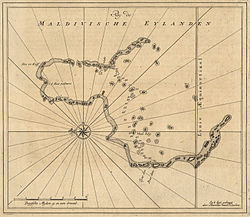 1753 Van Keulen Dutch map of Huvadu atoll