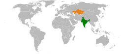 Map indicating locations of India and Kazakhstan
