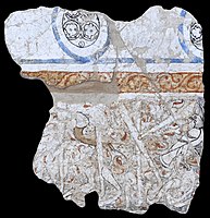 Kara-Khanid band of inscription containing a fragment of poetry reading kām-i dil, Afrasiab, Samarkand, circa 1200 CE.[82]
