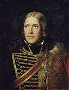Painting shows a red-haired man wearing a hussar uniform.