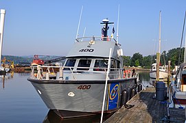 The New York State Naval Militia's Patrol Boat 400 is docked on the Hudson River prior to a random anti-terrorism measures program patrol.