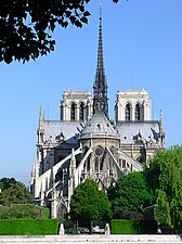 The later eastern portion of Notre-Dame de Paris, with its spire and flying buttresses (1160–1330)