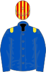 ROYAL BLUE, yellow epaulettes, red and yellow striped cap