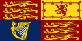 The Royal Standard of the United Kingdom used outwith Scotland, featuring the Royal Banner of Scotland in the second quarter.