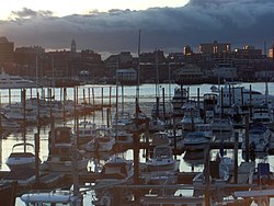 A South Portland marina overlooking the city of Portland