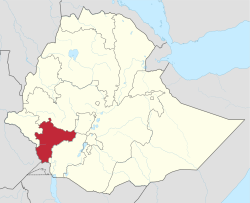 Map of Ethiopia showing the South West Region