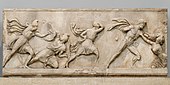 Detail of the frieze with Amazonomachy from the Mausoleum at Halicarnassus, in the British Museum (London)