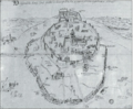 Another view of the city walls, intersecting with the much older Megalithic Walls of Altamura - Drawing dating back to the end of the 16th century and taken from Archivio Generalizio Agostiniano - Carte Rocca P/33 (Angelica Library).[8]