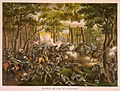 Battle of the Wilderness--Desperate fight on the Orange C.H. Plank Road, near Todd's Tavern, May 6th, 1864. Chromolithograph by Kurz & Allison. 1887