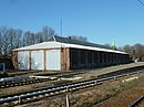 Reparaturhalle mit Einfahrtsgleisen, am S-Bahnhof Bernau