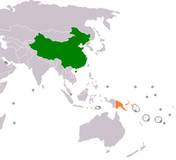 Map indicating locations of China and Papua New Guinea