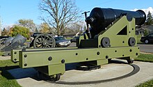 Large smoothbore cannon on a turntable, viewed from the right