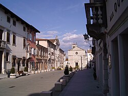 Main street with town hall (left)