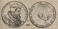 The Protestant reformer John Calvin and his emblem