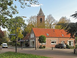 Street view with church tower
