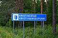 Bilingual town border sign of Kristinestad in Swedish and Finnish