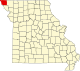A state map highlighting Atchison County in the northwestern corner of the state.