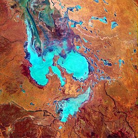 An infrared satellite photo of Lake Eyre