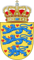 Staatswappen Dänemarks mit drei schreitenden blauen Löwen