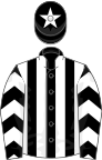 Black and white stripes, chevrons on sleeves, black cap, white star