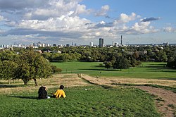 A panorama of Primrose Hill, showing the skyline of London. Picture posted in April 2020 after the topping out of 22 Bishopsgate the previous year.