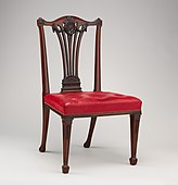 Neoclassical chair; circa 1772; mahogany, covered in modern red Morocco leather; height: 97.2 cm; Metropolitan Museum of Art (New York City)