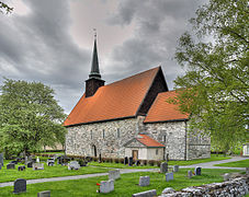 Stiklestad Church, site of Battle of Stiklestad, long romanesque