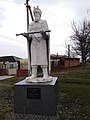 Monument to Konashevych-Sahaidachny in Manhush; unveiled in October 2017 at the initiative of the far-right political party National Corps and the Azov Regiment.[75][76] The monument was dismantled on 7 May 2022 by Russian occupation authorities during the 2022 Russian invasion of Ukraine who claimed that the monument would be redeployed to an unmentioned museum.[76]