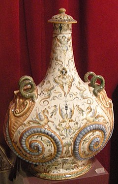 Maiolica pilgrim bottle, 1560–70