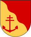 Patriarch's Cross with an anchor in the coat of arms of Barkakra Municipality (Skåne County, Sweden)