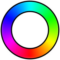 Visible spectrum wrapped to join violet and red in an additive mixture of magenta. In reality, violet and red are at opposite ends of the spectrum and have very different wavelengths.