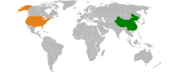 Map indicating locations of China and United States