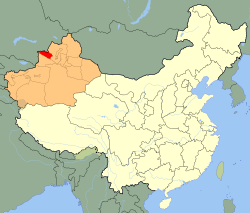Bortala Mongol Prefecture (red) in Xinjiang (orange)