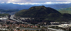 View from Newbury Park with Conejo Mountain in front and the Topatopa skyline behind.