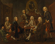Portrait of a Group of Gentleman, with the Artist, zwischen 1740 und 1745, Öl auf Leinwand, 111,8 x 142,2 cm (Yale Center for British Art)