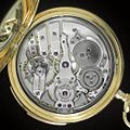 Close-up of a minute repeating pocket watch movement showing placement of the gong and hammers, manufactured by the Gallet family in 1905.